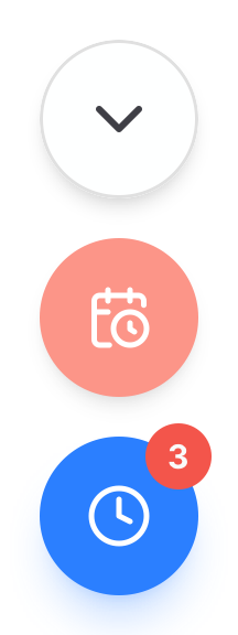 The floating buttons on a phone, top to bottom: a scroll-down button, the Over target button, and the blue snooze-all button with its count