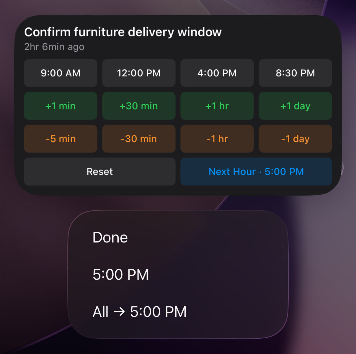 iOS notification with interactive snooze actions
