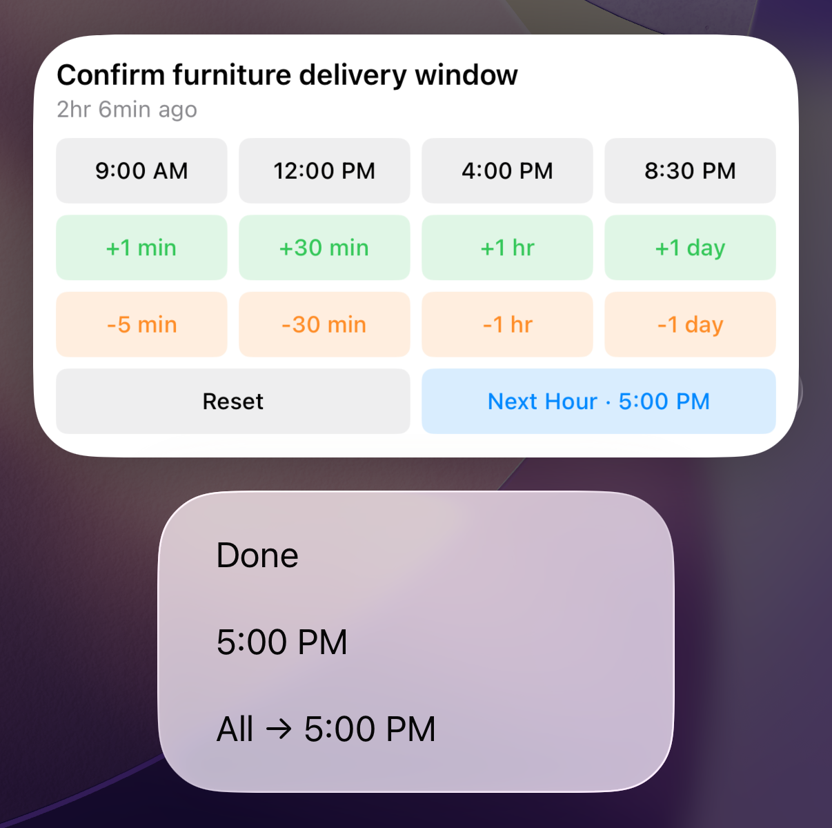 iOS notification with interactive snooze actions